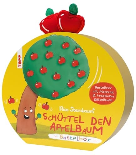 TOPP Nico Sternbaums „Schüttel den Apfelbaum“ - Bastelbox | 6 Anleitungen, buntes Bastelmaterial, Rätselbuch (16 Seiten, Softcover)