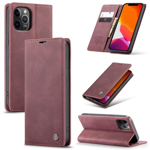 Ottcooed Cover per iPhone 12 Pro Max Custodia, Cover Pellicola a Libro Portafoglio in Pelle Porta Carte Protettiva Slot per Scheda Flip Case Wallet Case con iPhone 12 Pro Max, Rosso vino