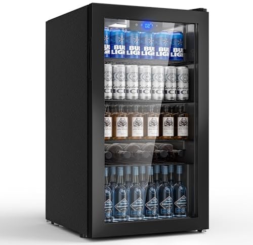 Airfish Frigorifero per bevande con porta in vetro, 86L per 130 lattine, Mini-frigo con ripiani regolabili per birra, vino e bevande, Ideale per casa, bar, ufficio