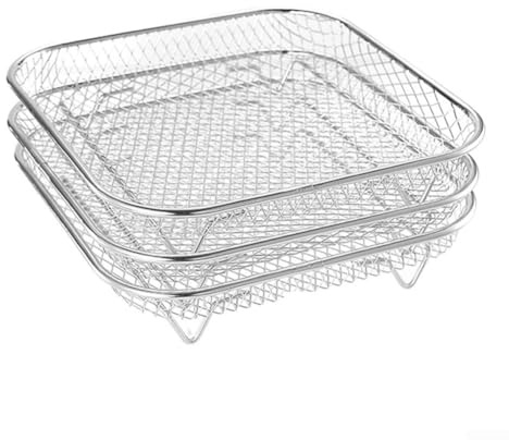 3 Stück 304 Edelstahl Air Fryer Rack, Grillrost, quadratisches Dampfgarer-Gestell mit Trageschale zum Grillen, Dämpfen, Trocknen, 20,7 x 20,7 cm