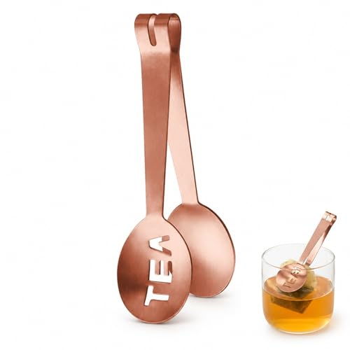 Tea Bag Squeezer Tongs – Stainless Steel Tea Bag Strainer & Spoon – Mini Sugar Clip – Kitchen Bar Tool for Ice Cubes, Lemon Slices