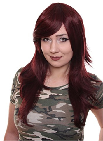 Prettyland C358 - lange Perücke Langhaar 60cm Stufenschnitt Hitzefest - Rot Dunkelrot