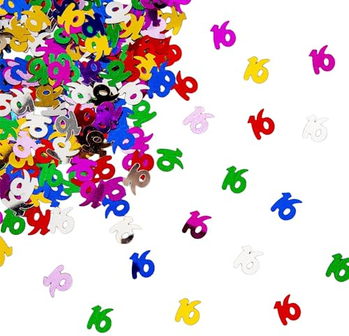 16th Birthday Confetti 14g - Multicolour Metallic Foil Table Scatter Sprinkles, Number 16 Party Decorations for Birthday Tables, Cards, Invitations, Gift Bags and Celebration Décor