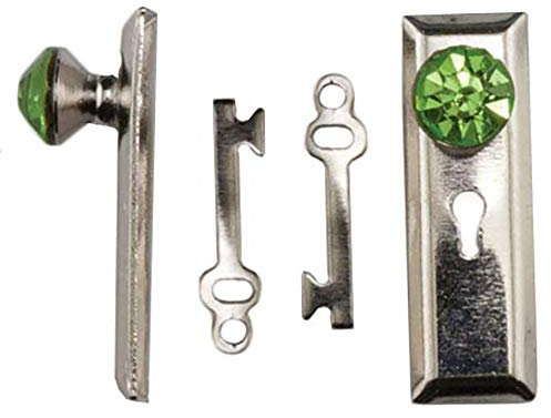 Melody Jane Dolls House Satin Nickel Door Handle with Green Crystal Knob & Keys