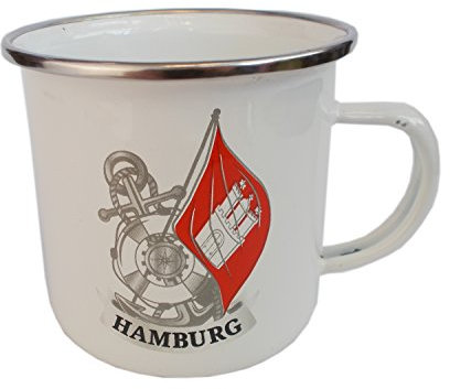 Hamburg Becher aus Metall mit Anker Fahne und Wappen 300ml