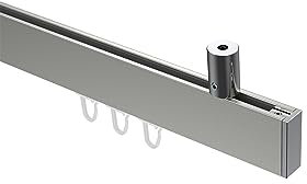 Interdeco Innenlauf Gardinenstange/Innenlaufstange eckig (Deckenbefestigung) Edelstahl Optik/Chrom Typ 10212834, 100 cm