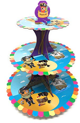 AEX 3 Tier Cake Stand Cardboard | Birthday Cupcake Stands | Cake Stand For Afternoon Tea Stands | Biodegradable Round Food Stand Fruit Dessert Display Cupcake Holder | Pirates