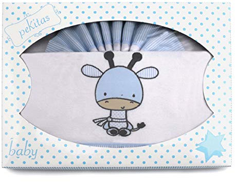 PEKITAS Bebe Bettwäsche-Set, Flanell, 3-teilig, für Kinderbett, 60 x 120 cm, 100 % Baumwolle, hergestellt in Portugal (Giraffe Blau)