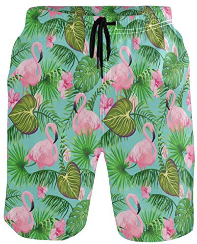 visesunny Pantaloncini da spiaggia estivi da uomo, stile hawaiano, per sport, corsa, con fodera in rete, Foglia di palma feni, X-Large