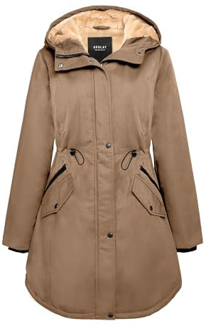 OROLAY Giacca Parka Donna Imbottita con Cappuccio, Fatta di Pile, Antivento per Inverno, Tasche Multiple, Ideale per Outdoor