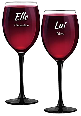 Maverton Ensemble de 2 Verres à vin Personnalisés - 330ml Verre a vin rouge et blanc - Cadeau Personnalisé pour Parents - Cadeau Couple - Classic Verre à pied noir - Nous