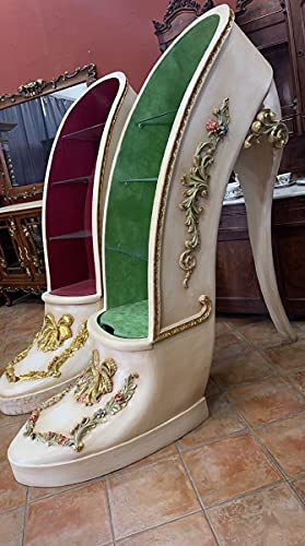 Casa Padrino Luxus Barock High Heel Vitrine Grün/Creme/Gold - Handgefertigter Massivholz Damenschuh Vitrinenschrank - Prunkvolle Barock Möbel