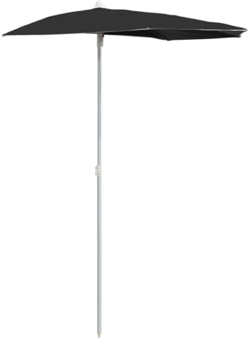 vidaXL Sonnenschirm Halbrund mit Mast Balkonschirm Terrassenschirm Gartenschirm Marktschirm Ampelschirm Strandschirm 180x90cm Schwarz
