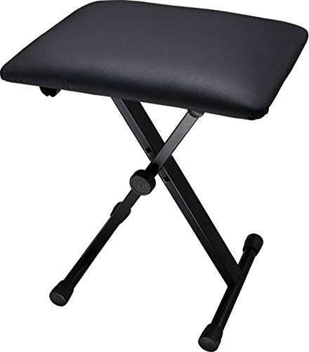 DRSM Soft Piano Hocker 4-Fach verstellbare Universalinstrument Stuhl Folding Klavierhocker x Rahmen Hocker Anti-Rutsch-Gummi-Ende Gepolsterter Sitz (Schwarz 40x30x51cm)