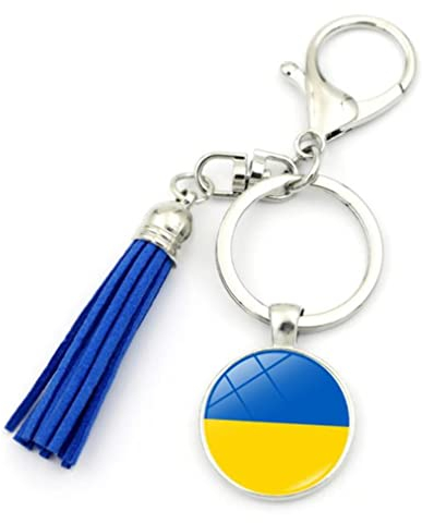 Schlüsselanhänger mit Ukraine-Flagge, Schlüsselanhänger mit Metallbeschichtung, Geschenk, Auto-Schlüsselanhänger, niedlicher Taschenanhänger, Schlüsselhalter für Schlüssel, blau, M