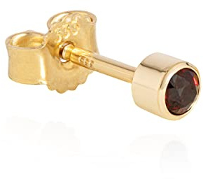 NKlaus Einzelner Kelch Ohrstecker: 333 Gelbgold mit mattem Finish, 8 Karat, zylindrische Form, verziert mit echtem Ø3mm Granatstein