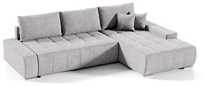 Mars Meble Ecksofa Sofa Draco mit Schlaffunktion + Bettkasten Couch Wohnzimmer Polstermöbel (rechte Seite, hellgrau), DRAC_L