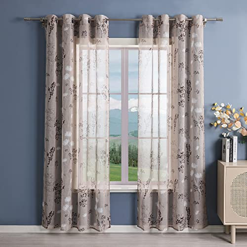 Delien Gardinen Modern Transparente Gardine mit Ösen für Wohnzimmer Vorhang mit Blumenmuster »Löwenzahn« Flächenvorhänge Dekoschals Fenstergardine 1 St.,BxH 140x245cm,Sand
