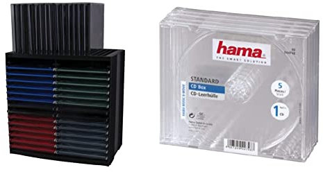 Fellowes CD Storage Unit, Holds 30 Discs & Hama 5 Jewel CD Cases (pack of 5), Protective CD Sleeves, Transparent