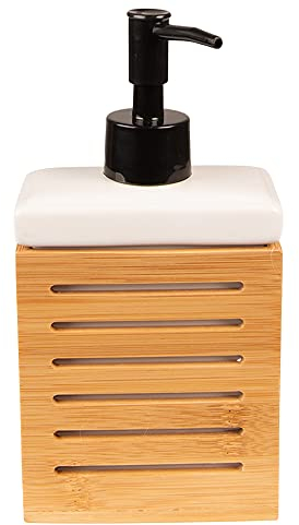 Clayre & Eef Seifenspender 10 * 18 cm Braun Weiß Keramik Seifenspender Pumpe