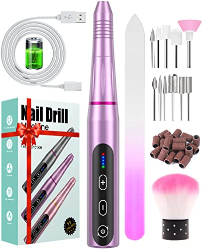 Fresa per Unghie Professionale, Sicuro, 11 in 1 Portatile kit Manicure e Pedicure Elettrico tipo USB, Velocità Regolabile, Trapano Chiodo per Casa e Salone con Set Strumenti di Lucidatura