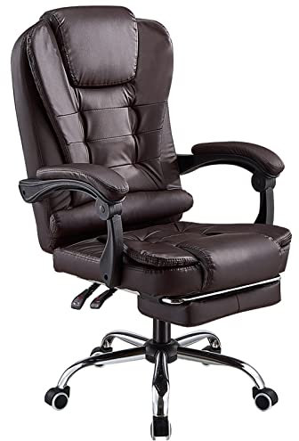 Panana Office Chair Gaming Swivel Adjustable Height Recliner PU Leather Executive Chair with Footrest (Brown)