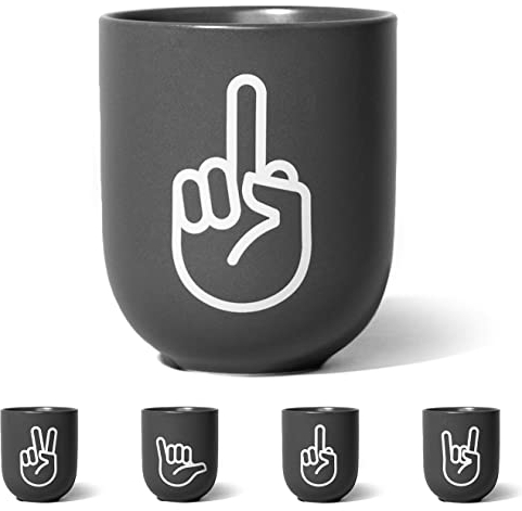 FYNGERS | MITTELFINGER | Becher mit Handzeichen | Grau | Matter Becher aus Porzellan | Perfekte Kaffeetasse oder Teetasse | Super Geschenk