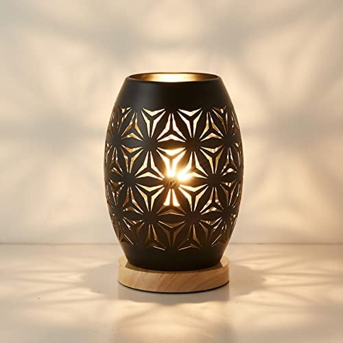 OuXean Einzigartiges schönes Schwarz Metallhohles Design E27 60W Tischlampe mit Kabelschalter, wenn das Licht durch die Lücken und Casts Bedside Lighting entkommt