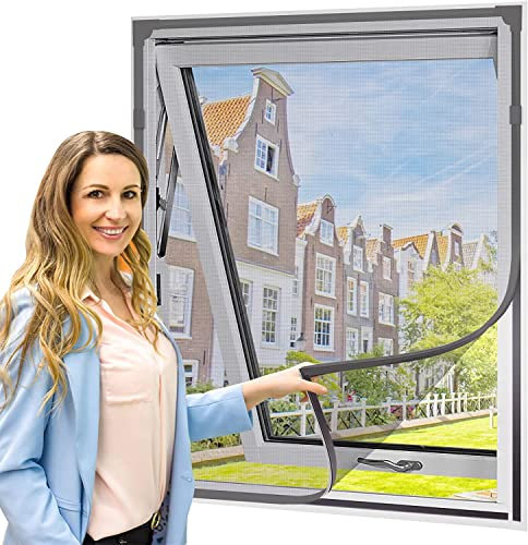 UtauHom Magnetic Fly Screen for Windows,Mosquitoes Net for Windows Max Size 150 x 180cm,Fiberglass Mesh Easy Installation Prevents Insects/Flies from Entering The Room( Grey Frame Grey Mesh)