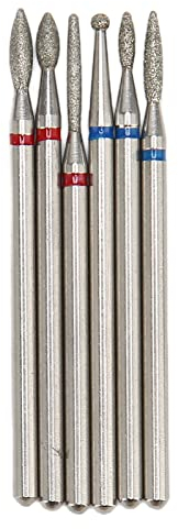 Brocas para Manicura Rusas, Juego de Brocas para Cutículas Rusas, 6 Brocas para Quitar Cutículas (aguja, Bola, Llama, Cilindro, cónica), Broca para Uñas de Diamante