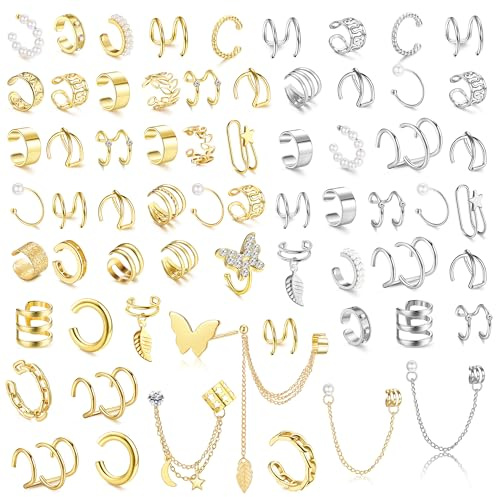 BESTEEL 66 Pcs Ear Cuff Earrings for Women Non Piercing Fake Earrings Set