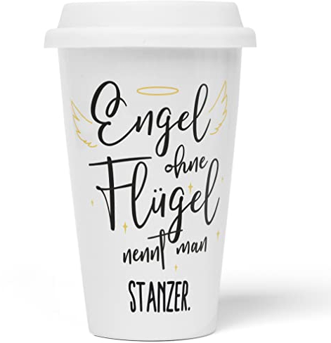 JUNIWORDS To-Go Becher mit Deckel, Engel ohne Flügel nennt man Stanzer (5184036)