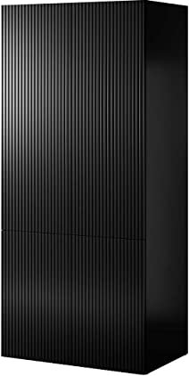 Mirjan24 Kleiderschrank Fusbo 90 2D, Drehtürenschrank mit Einlegeböden und Kleiderstange, Garderobenschrank, Elegantes Schlafzimmer (Schwarz, ohne Aufsatz)