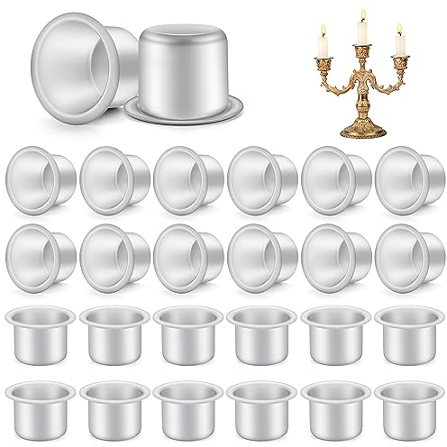 24 Stück Kerzenhalter für Stabkerzen, Klein Kerzeneinsatz Metall, Kerzenhalter Teelichter, Kerzenständer Kerzentüllen Silber, DIY Kerzeneinsätze für Baumkerzen, Stabkerzenhalter Deko, Kerzenleuchter