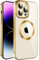 S. Dawezo Klare Magnetische Hülle für iPhone 14 Pro, kompatibel mit MagSafe Kabelloses Laden, Militärnorm Schutz, Kratzfest, Stoßfest, Schlanke Transparente Silikonhülle für iPhone 14 Pro Hülle, Gold