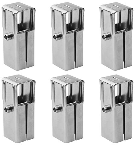 6 Sets 1 Inch T Square Tube Clamp Connector,201 Stainless Steel 2 Way Square Chain Fence Guardrail End Rails Clamps for 25mm Square Pipe,Thickness 1.7mm(Bolts/Nuts Included)