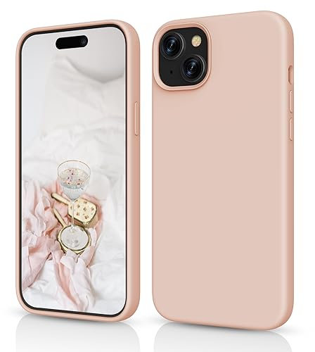 HiiVeet Silicone Case Designed for iPhone 15 Case,6.1 inch,Ultra Slim Shockproof Protective Liquid Silicone Phone Case with Soft Anti-Scratch Microfiber Lining,Sand Pink