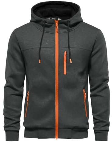 CTU Felpa con cappuccio da uomo a maniche lunghe, con cerniera, in pile, taglie S-3XL