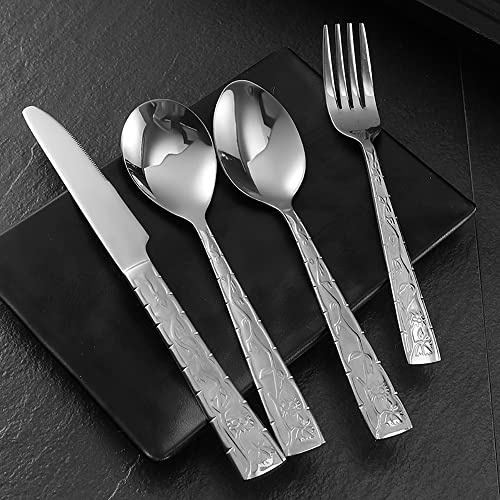 Silverware Set for 14 Premium Stainless Steel Flatware Set 56 Piece Modern Cutlery Tableware Utensils Set with Sunflower Pattern Knives Forks and Spoons for Home Kitchen Wedding (Color : Silver, Siz (