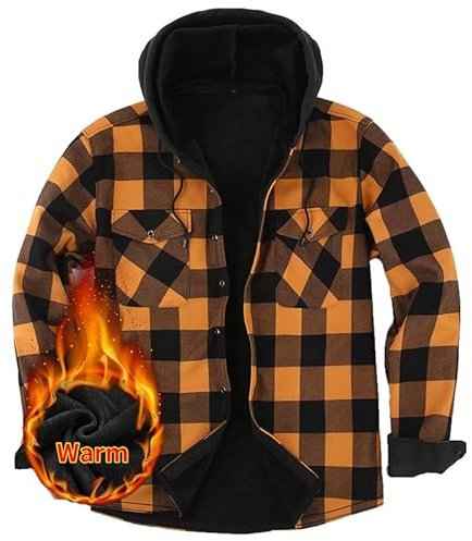 Iris Sprite Chemise à Carreaux pour Hommes avec Poches Chemise à Carreaux décontractée Veste à Carreaux à Capuche pour Hommes (Jaune, M)