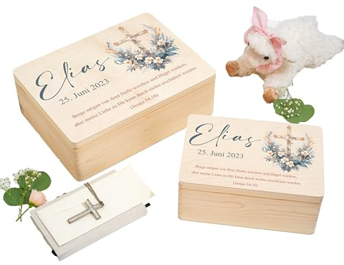 WaldWicht - Personalisierte Erinnerungskiste Erinnerungsbox aus Holz als Geschenk zur Taufe Taufgeschenk Patenkind Babygeschenk zur Geburt Holzkiste für Taufkerze oder Taufkleid Box Kiste aus Holz