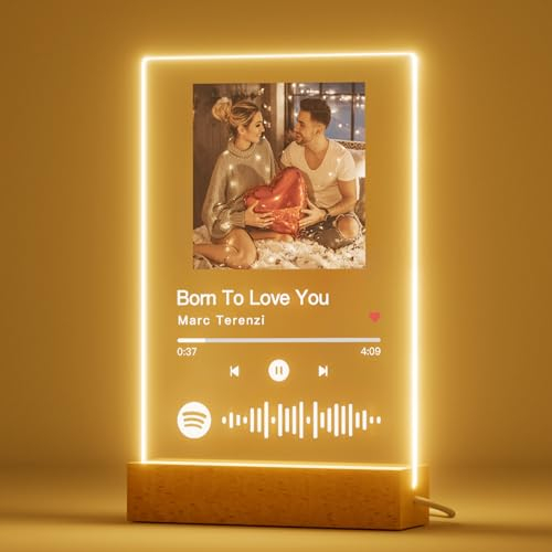 witfox Spotify Glas Personalisiert mit led - Song Cover Glas Bild mit Foto - Spotify Bild personalisiert -Persönliches Geschenk für Frauen Freundin Paare Weihnachten Geburtstag Valentinstag