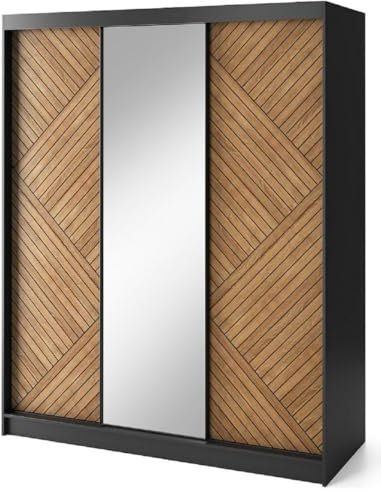Casa Padrino Armoire de Chambre de Luxe Noir/Marron 180 x 60 x H. 220 cm - Armoire en Miroir avec 3 Portes coulissantes - Meubles de Chambre - Meubles d'Hôtel - Meubles de Luxe