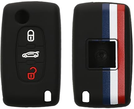 kwmobile Carcasa Compatible con Llavero de Peugeot Citroen Llave de Coche de 3 Botones Funda - Funda para Mando de Coche de Silicona - Azul/Rojo/Blanco