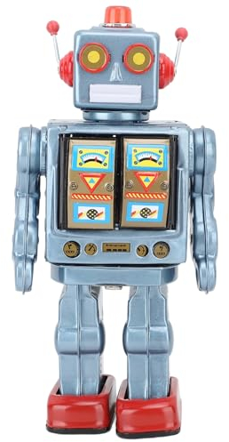 Metal Tin Robot Toy Retro Electric Rotating Figures Model Adult Collection Kids Gift (Blue)