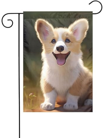 Gartenflagge Corgi Puppy Muster Dekorative Flaggen hauptsächlich für Terrassen, Gärten, Blumentöpfe, Terrasse, Rasen, 30,5 x 45,7 cm