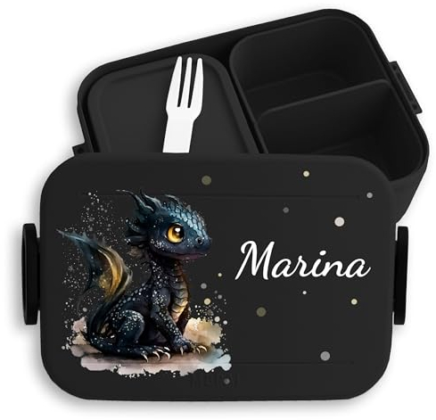 Kinder Bento Box Midi für Mepal Bentobox - Brotbox süßer Drache mit Namen Lunchbox Nachtdrache Vesperbox Dragon I Drachen I Drachenzähmen - 900 ml - Schwarz - brotdose schulstart geschenke