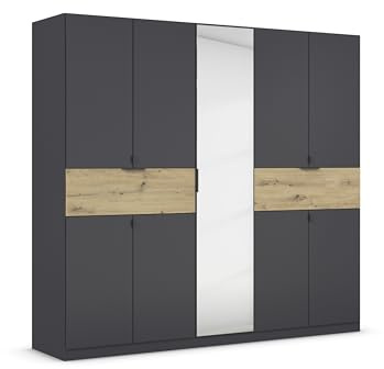 Rauch Möbel TICAO, Schrank, Grau metallic/Eiche Artisan, Breite 226 cm | Kleiderschrank, Mehrzweckschrank, 9-türig, Spiegel, 2 Schubladen, mit SOFT-CLOSE, für Schlafzimmer, Kinderzimmer, Homeoffice