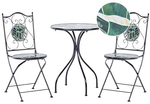 Beliani Balkon Set Metall schwarz/grün Mosaik Muster 2 Stühle 1 Tisch Cozzana