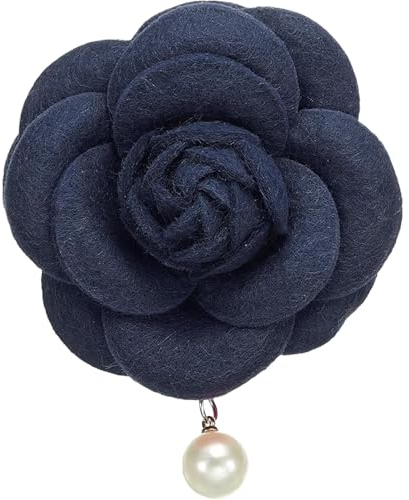 Broches en Forme de Fleur de Camélia, Broches Vintage en Tissu avec Perles Artificielles, Élégantes Épingles Florales pour Femmes, Chapeau, Robe, Chemise, Cravate, Violet (Bleu foncé)